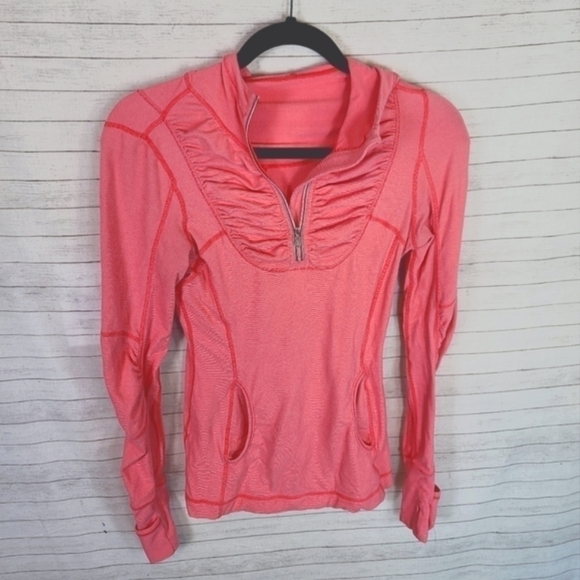 LULULEMON 1/4 ZIP STRIPED HOODED PULLOVER IN SALMON PINK, SZ 4 - Picture 1 of 11